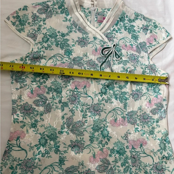 Traditional Chinese Beaded Flower Lace Mesh Embroidery Cheongsam Dress Green XL - Picture 13 of 15